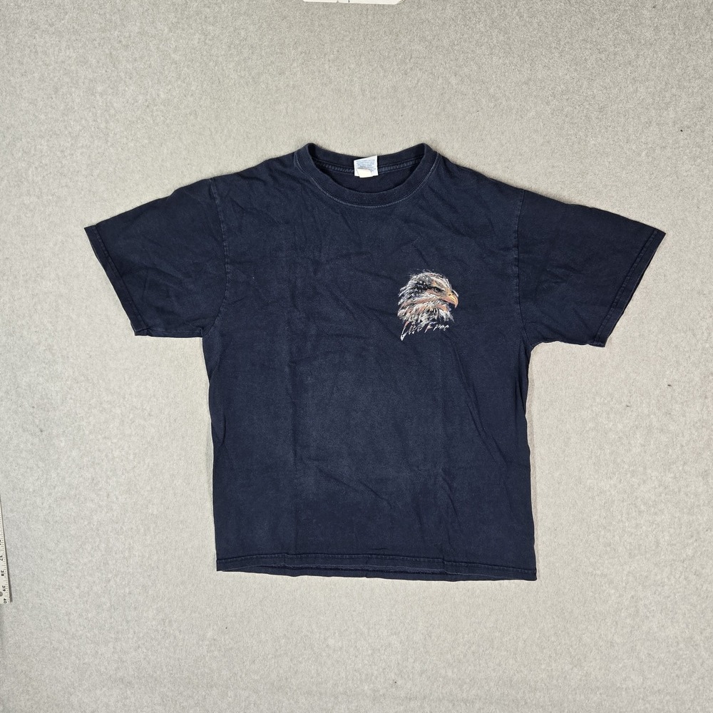 Crazy Shirts Men Shirt M Navy Graphic Eagle Live Free USA American Flag Graphic